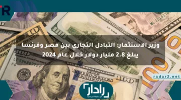 وزير الاستثمار: التبادل التجاري بين مصر وفرنسا يبلغ 2.8 مليار دولار خلال عام 2024
